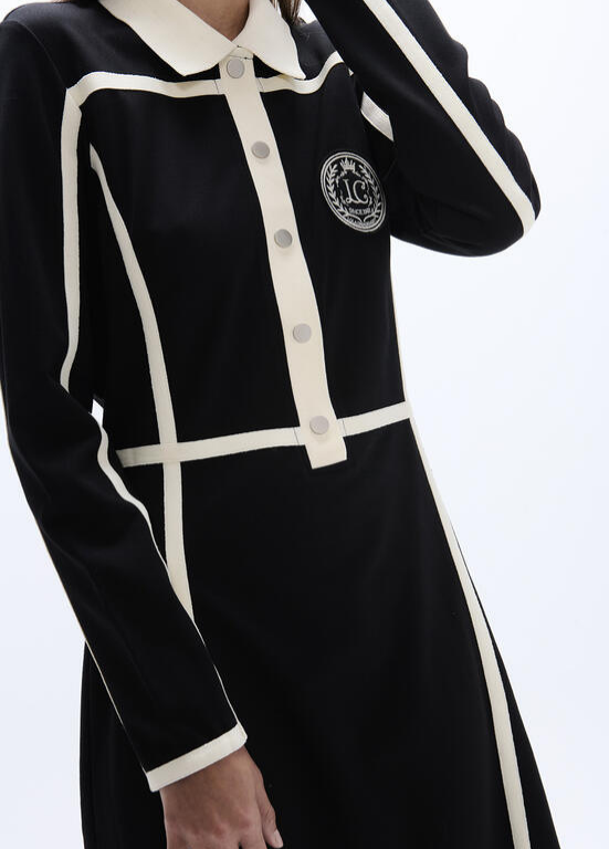 VESTIDO DE MALHA TIPO CHANNEL EM PRETO E BRANCO - LOLA CASADEMUNT