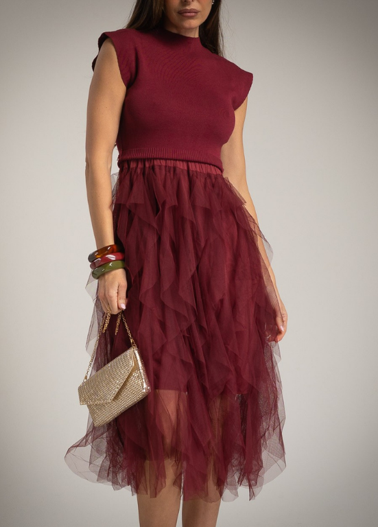 VESTIDO TULE BORDEAUX - ALIBY