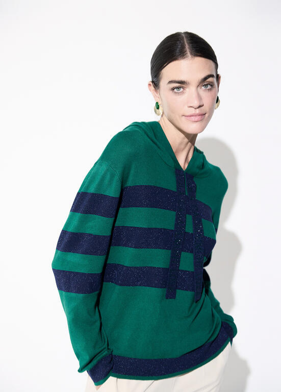 JERSEY DE RISCAS VERDE E AZUL COM LUREX E CAPUZ - LOLA CASADEMUNT