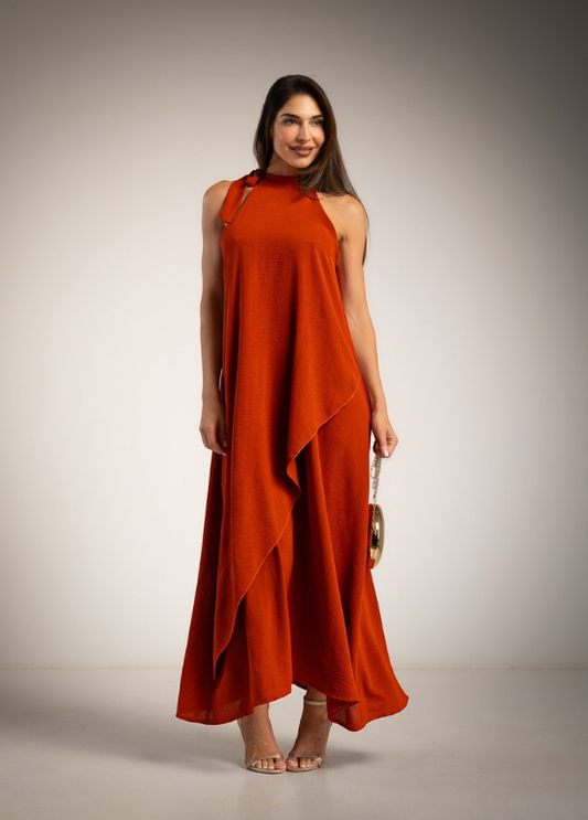 VESTIDO COMPRIDO COM DECOTE HALTER E DETALHE DE LAÇO - ALBANO'S