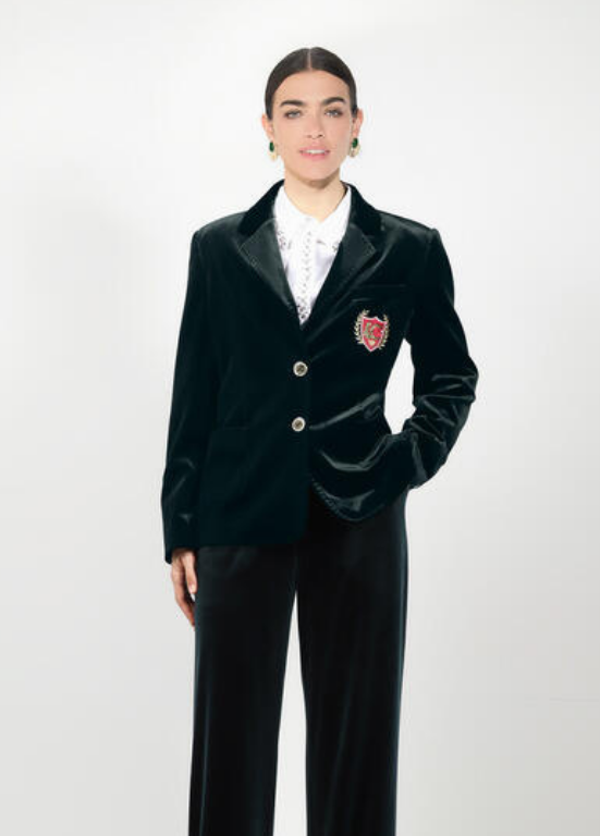 BLAZER DE VELUDO VERDE COM BRAZÃO TIPO EMBLEMA LC - LOLA CASADEMUNT