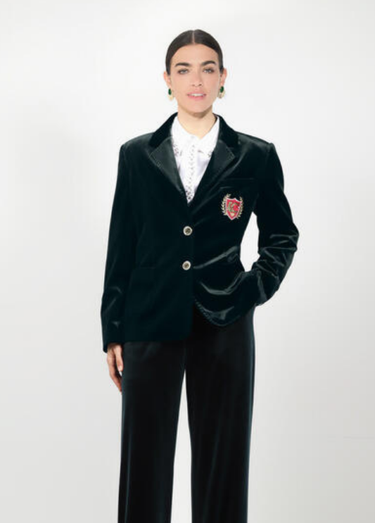 BLAZER DE VELUDO VERDE COM BRAZÃO TIPO EMBLEMA LC - LOLA CASADEMUNT