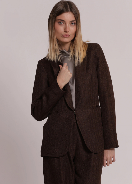 BLAZER TIPO TWEED EM ESPINHADO CASTANHO - MIMI MUA