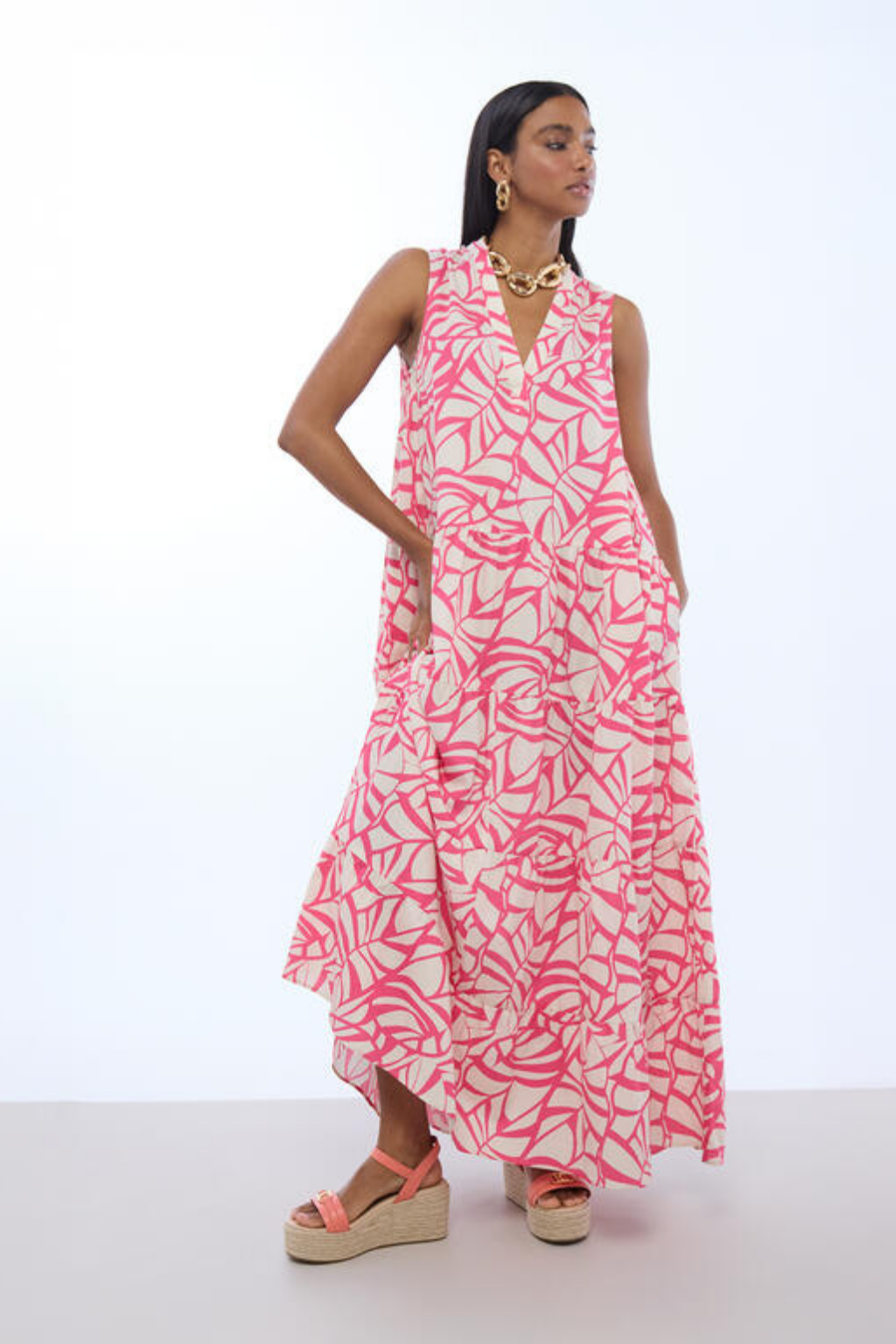 VESTIDO ESTAMPADO ROSA E CRU - LOLA CASADEMUNT