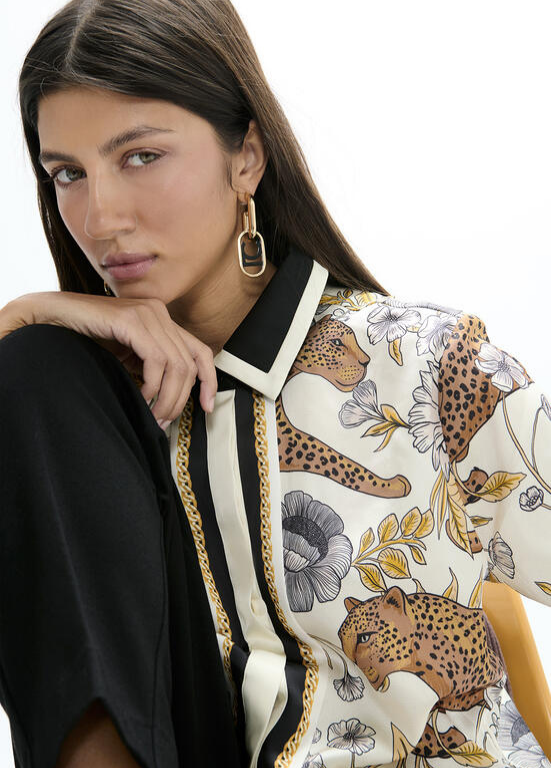 CAMISA CRU COM LEOPARDOS, CORDAS E FLORES - LOLA CASADEMUNT
