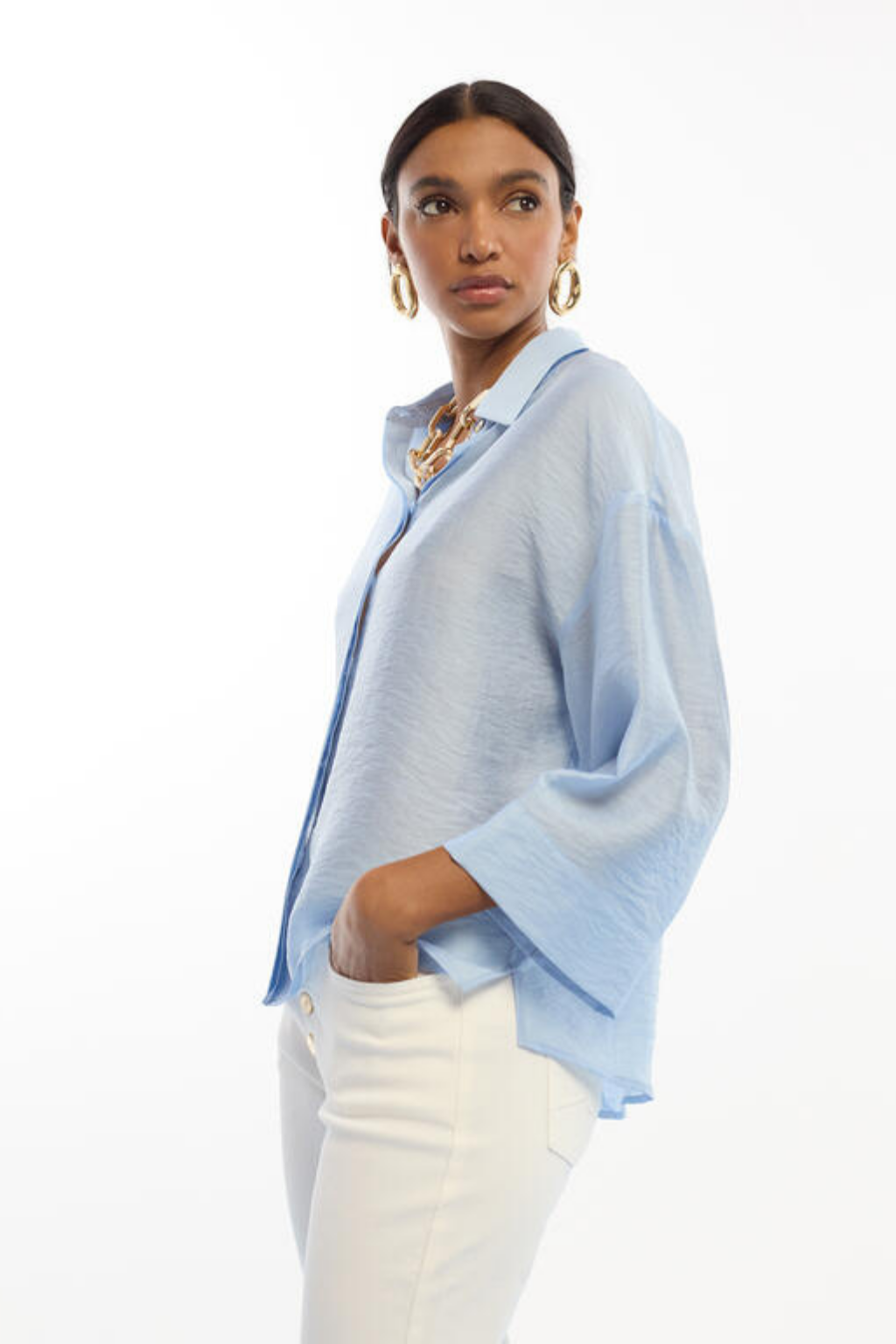 CAMISA AZUL COM TRANSPARÊNCIA - LOLA CASADEMUNT