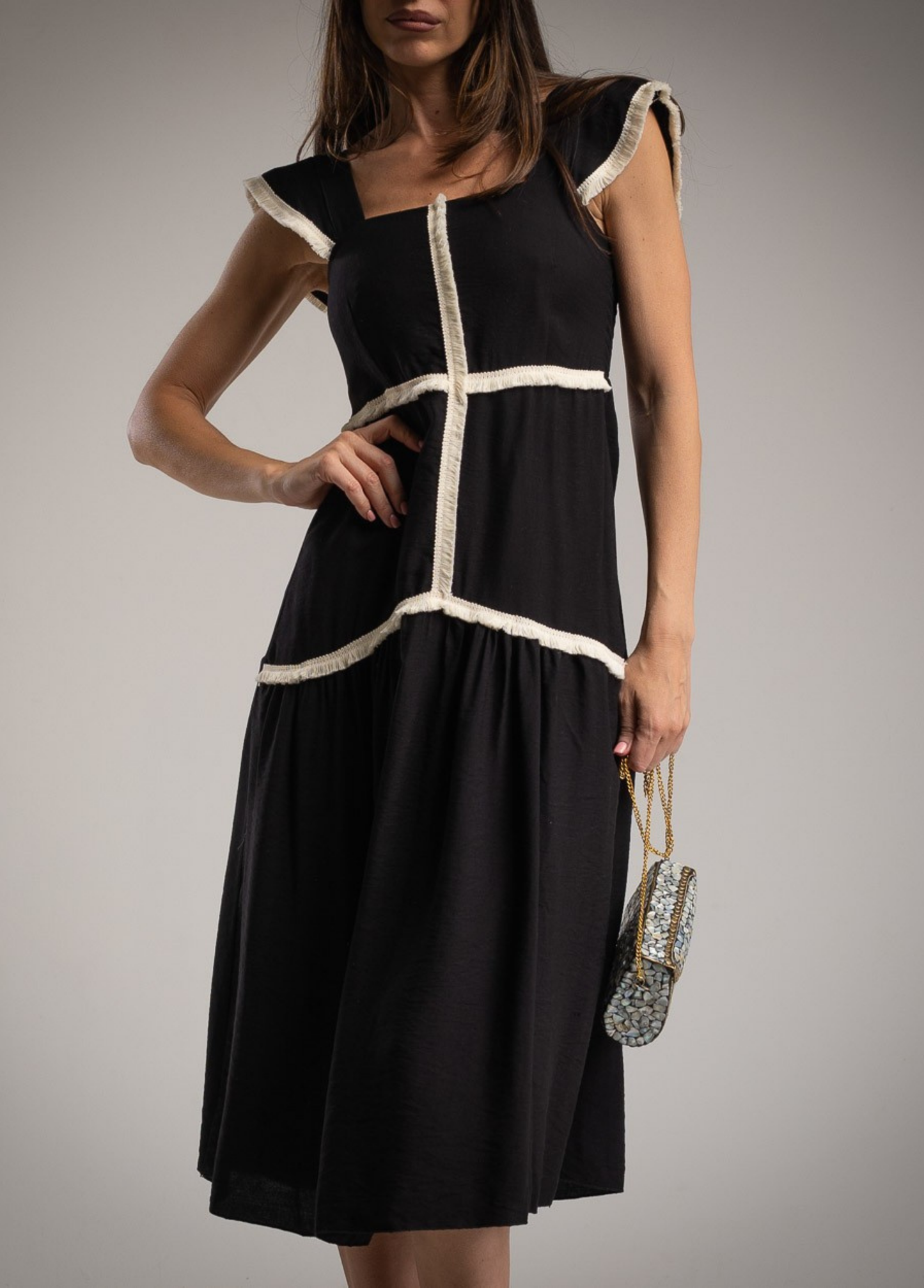 VESTIDO MIDI COM FRANJINHAS - ALIBY
