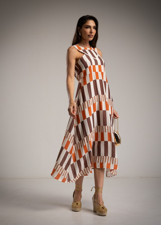 VESTIDO ESTAMPADO GEOMÉTRICO - ALIBY