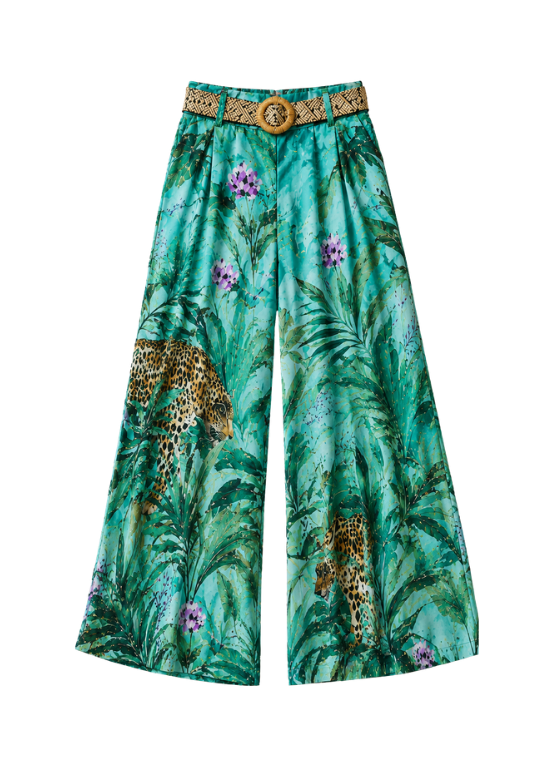 CALÇAS PANTALONAS FRESCAS COM ESTAMPADO JUNGLE - ALIBY