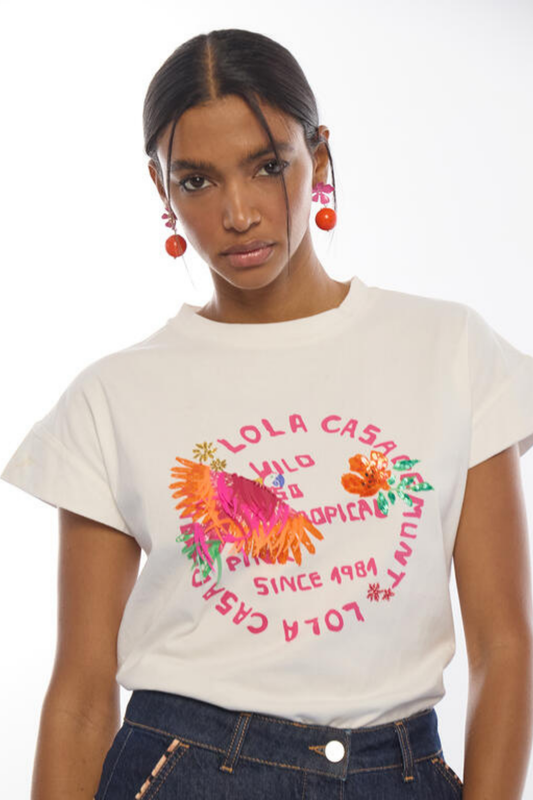 T-SHIRT BRANCA COM ESTAMPADO TROPICAL - LOLA CASADEMUNT