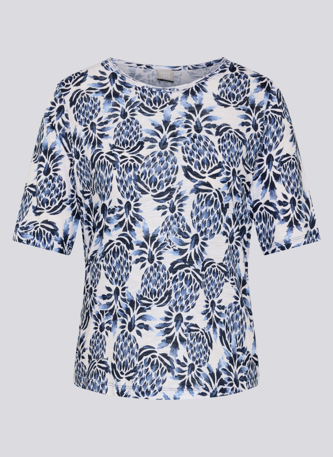 T-SHIRT DE PADRÃO FLORAL BRANCO E MARINHO - RABE