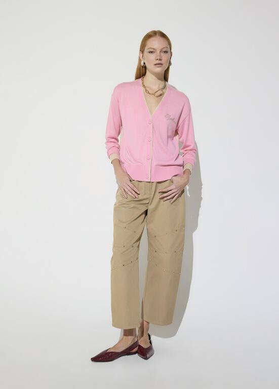 CARDIGAN DE MALHA ROSA E BEGE MAITE - LOLA CASADEMUNT