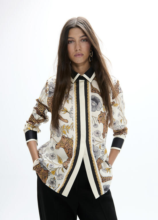 CAMISA CRU COM LEOPARDOS, CORDAS E FLORES - LOLA CASADEMUNT