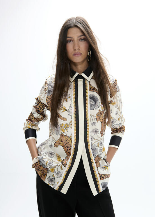 CAMISA CRU COM LEOPARDOS, CORDAS E FLORES - LOLA CASADEMUNT