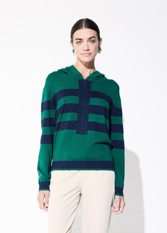 JERSEY DE RISCAS VERDE E AZUL COM LUREX E CAPUZ - LOLA CASADEMUNT