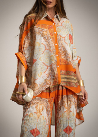 CONJUNTO DE 2 PEÇAS EM TECIDO PLISSADO COM CORNUCÓPIAS - ALIBY