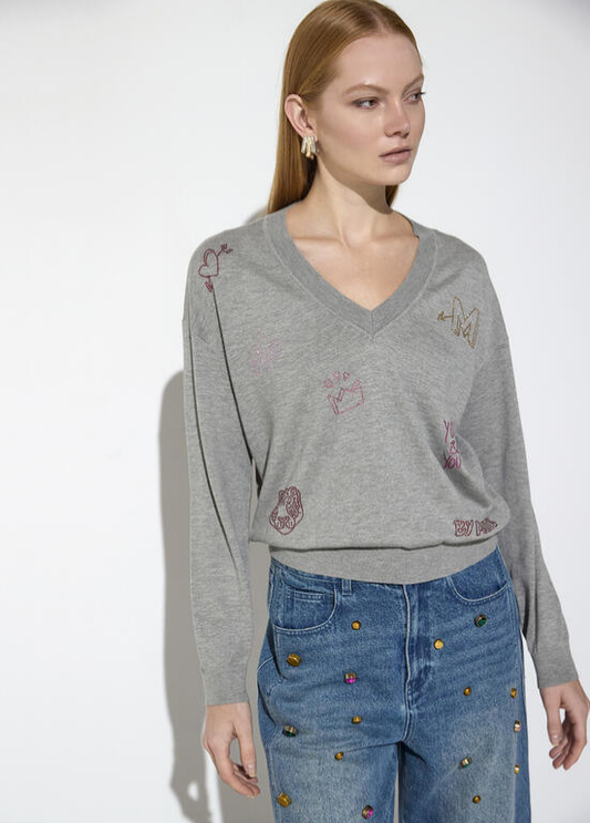 JERSEY CINZA COM STRASS MULTICOLOR MAITE - LOLA CASADEMUNT