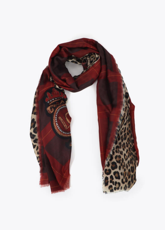 ÉCHARPE ANIMAL PRINT E XADREZ COM BRASÃO LC - LOLA CASADEMUNT
