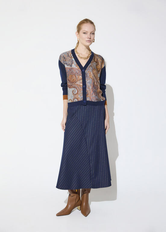 CARDIGAN DE MALHA COM ESTAMPADO DE CORNUCÓPIAS E CONTRASTES DE COR MAITE - LOLA CASADEMUNT