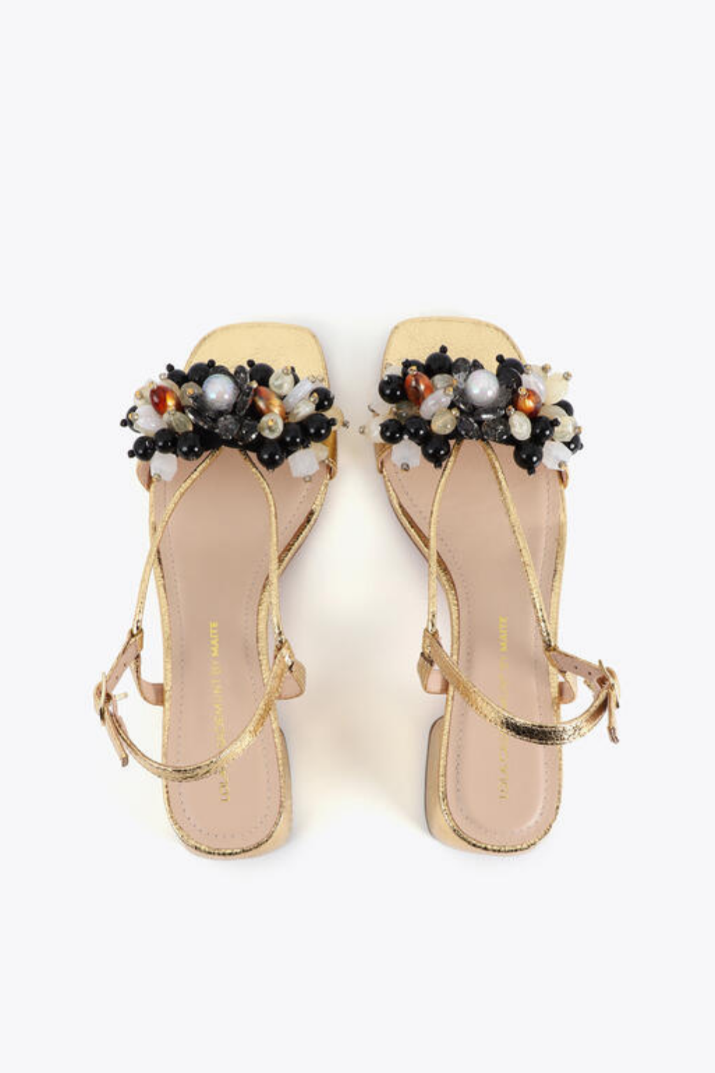 SANDÁLIAS DOURADAS DE SALTO BAIXO COM APLICAÇÕES - LOLA CASADEMUNT