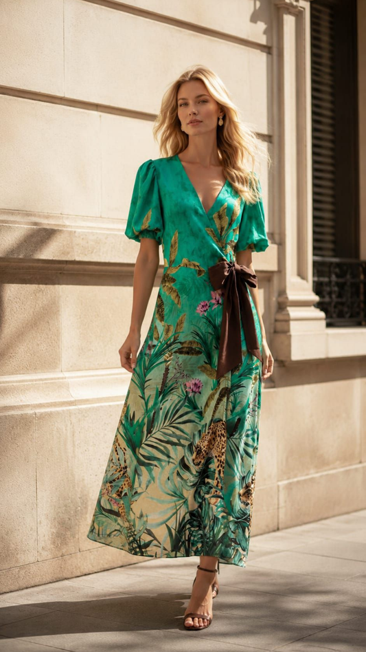 VESTIDO COMPRIDO COM ESTAMPADO JUNGLE - ALIBY