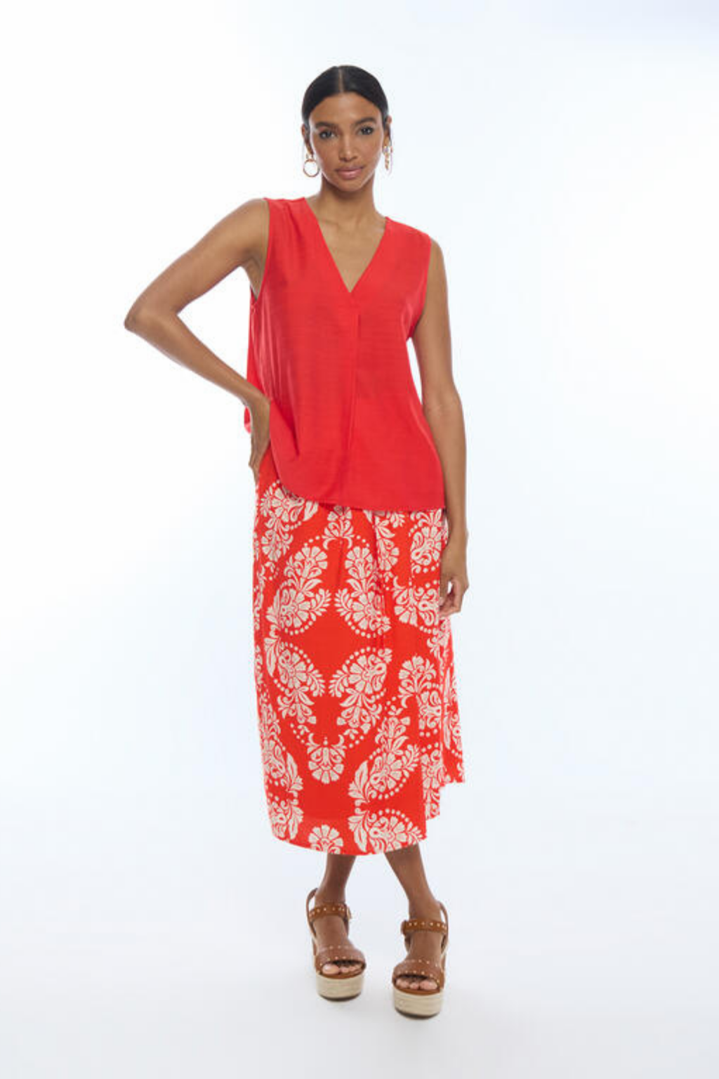 SAIA MIDI VERMELHA COM PADRÃO FLORAL - LOLA CASADEMUNT