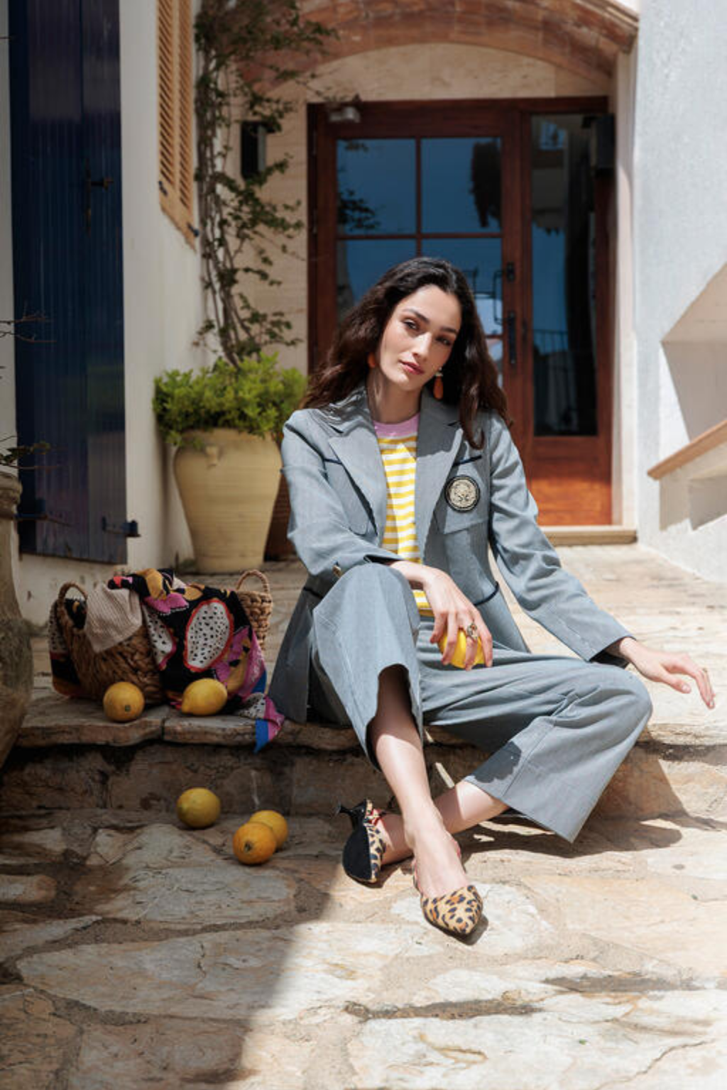 BLAZER DE RISCAS AJUSTADO COM EMBLEMA NO BOLSO - LOLA CASADEMUNT