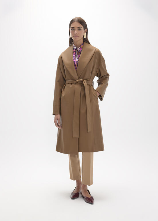 CASACO TIPO TRENCH CAMEL COM CINTO - LOLA CASADEMUNT