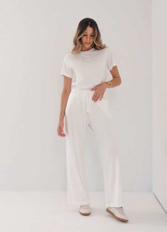CALÇA FEMININA WIDE LEG EM MALHA FLUIDA  COM ELÁSTICO - FERRACHE