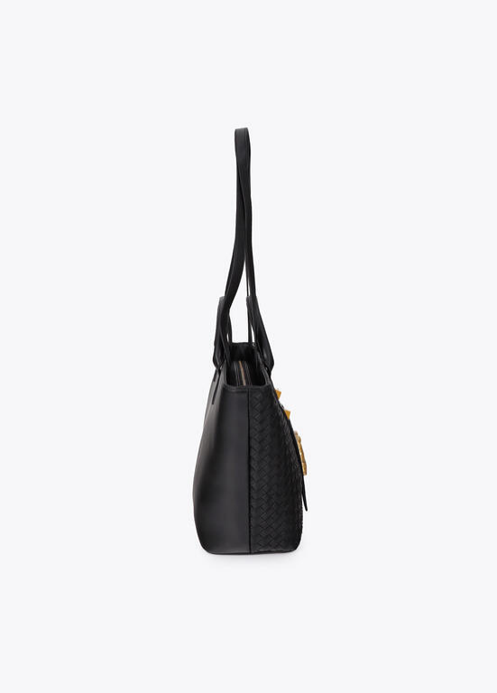 SHOPPER PRETA EM ECOPELE ENTRANÇADA LC LEOPARDO - LOLA CASADEMUNT