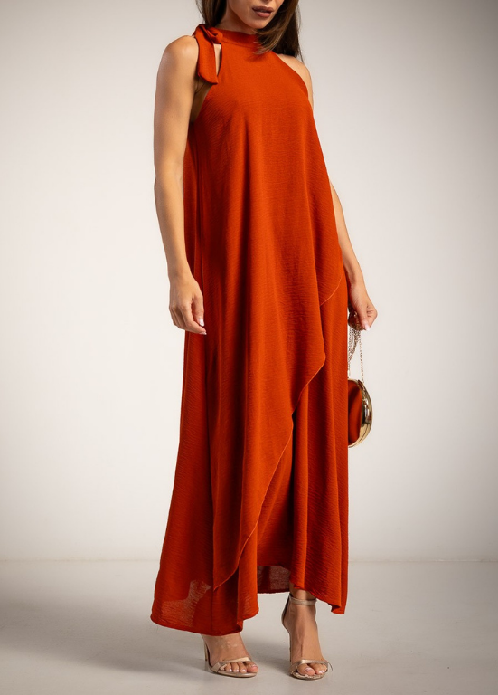 VESTIDO COMPRIDO COM DECOTE HALTER E DETALHE DE LAÇO - ALBANO'S