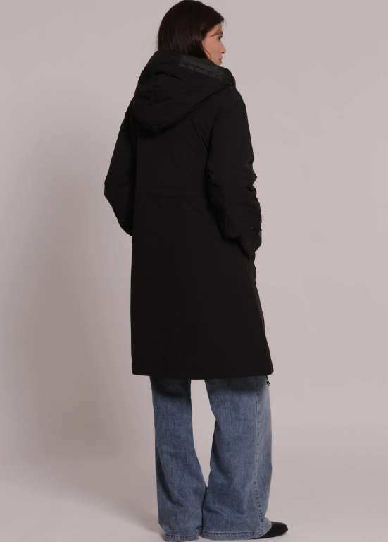 PARKA PRETA LONGA REVERSÍVEL COM CORDÃO - MIMI-MUA