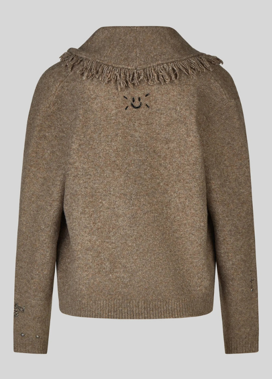 CARDIGAN COM FRANJAS E STRASS BEGE - RABE