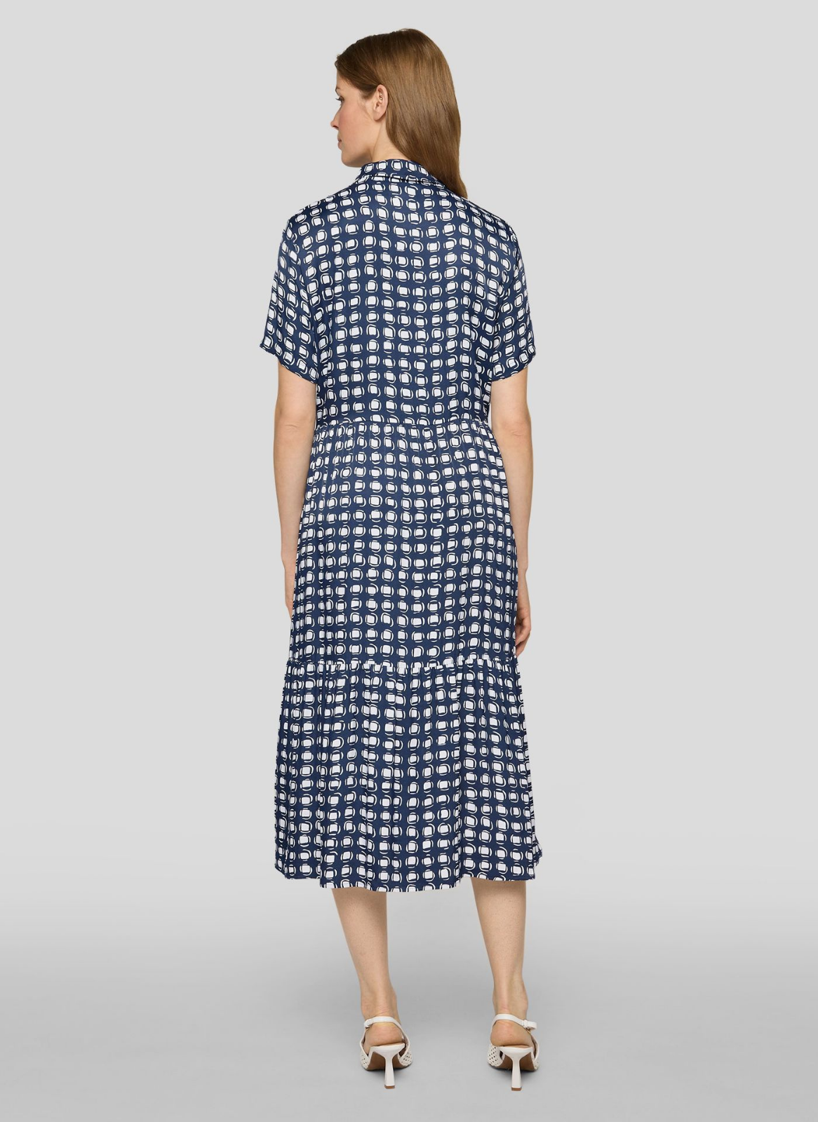 VESTIDO EM VISCOSE COM ESTAMPADO ELEGANTE AZUL MARINHO - RABE