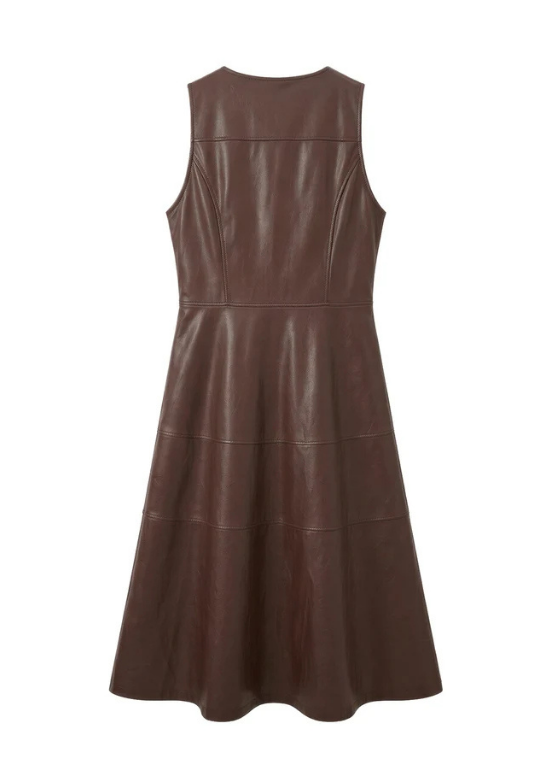 VESTIDO CASTANHO EM PELE SINTÉTICA - FOURSOUL