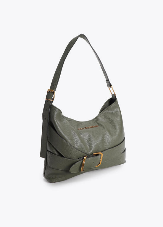 MALA EM ECOPELE VERDE KAKI COM FIVELA CRUZADA LC - LOLA CASADEMUNT