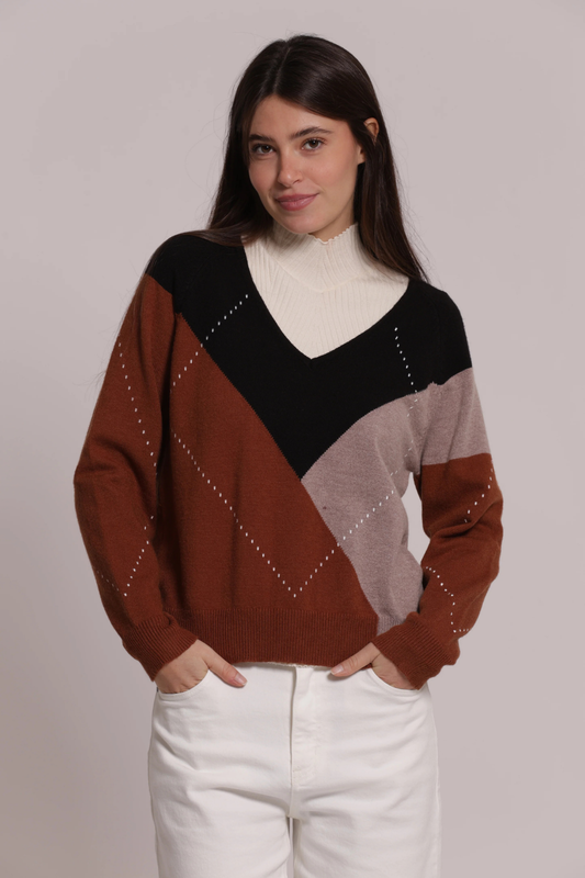 CAMISOLA DE MALHA E DECOTE EM V COM LOSANGOS - MIMI MUA