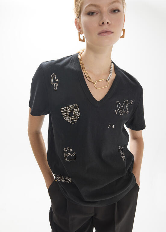 T-SHIRT PRETA COM STRASS MAITE - LOLA CASADEMUNT
