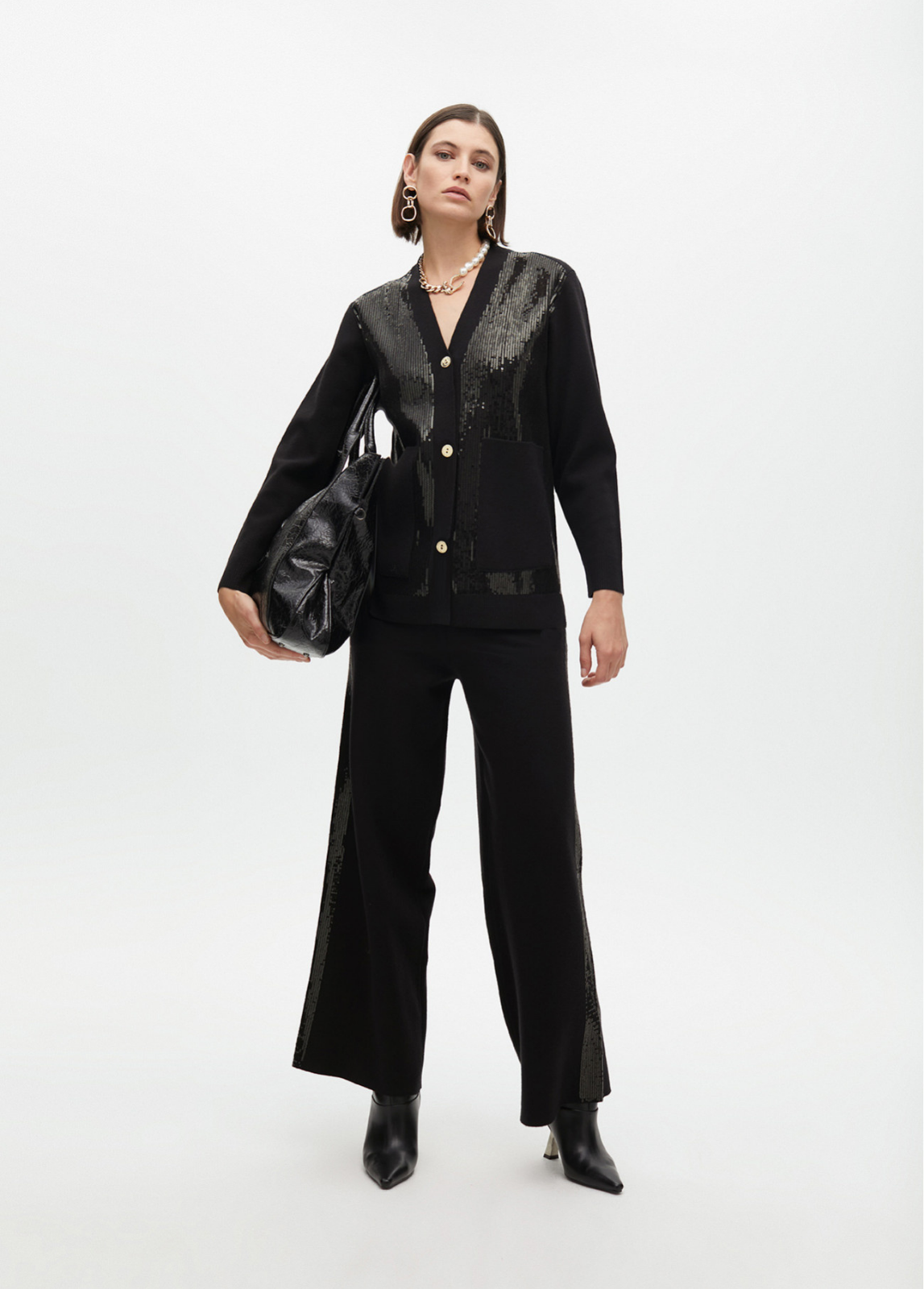 CARDIGAN ELEGANTE EM MALHA COM LANTEJOULAS DE BRILHO - LOLA CASADEMUNT