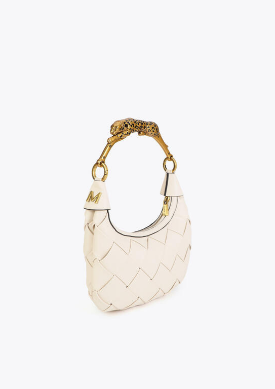 BOLSA MEIA LUA COM PEGA METÁLICA ADORNADA DE LEOPARDO - LOLA CASADEMUNT