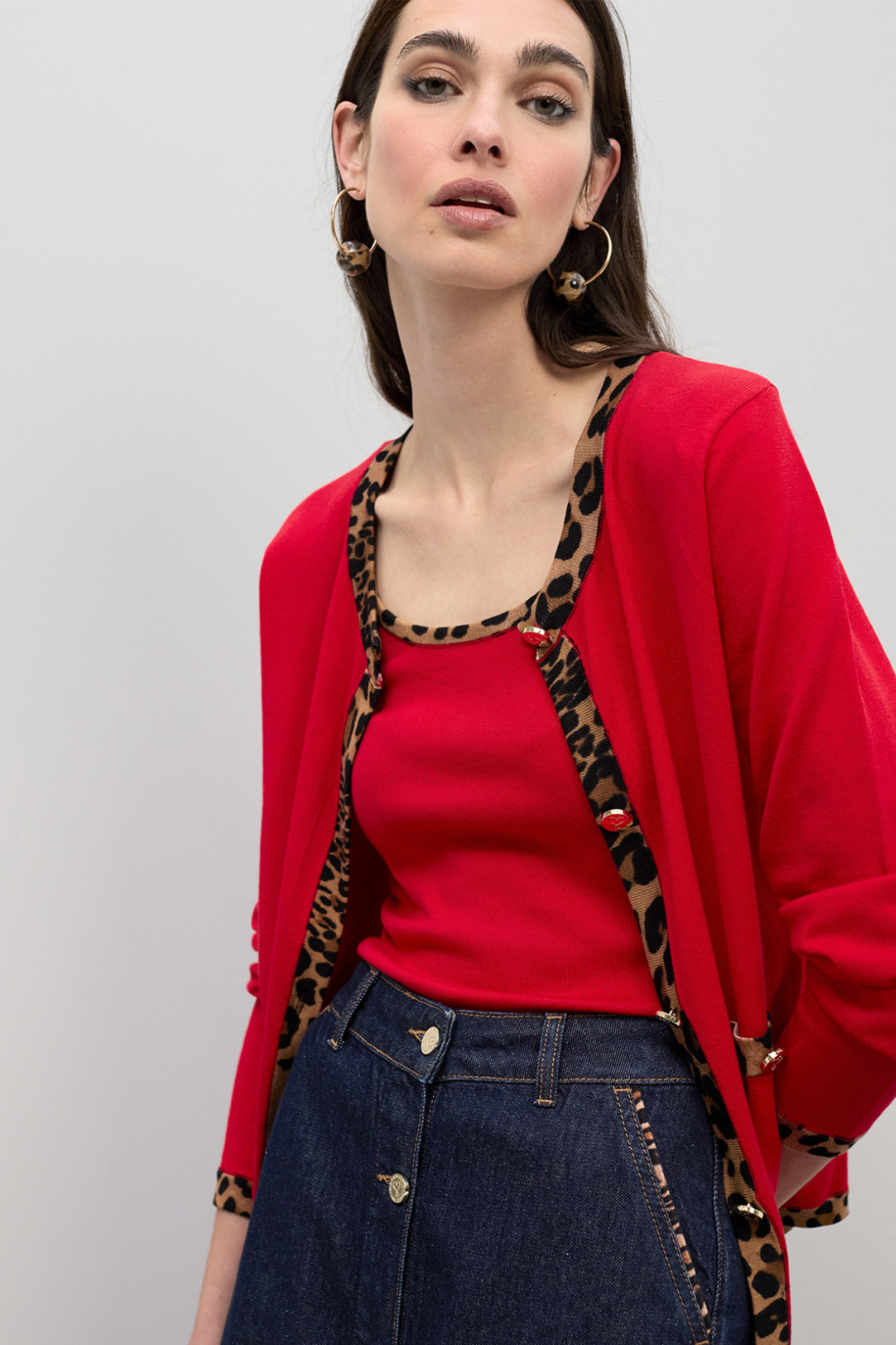 CARDIGAN COM CONTRASTE ANIMAL PRINT - LOLA CASADEMUNT