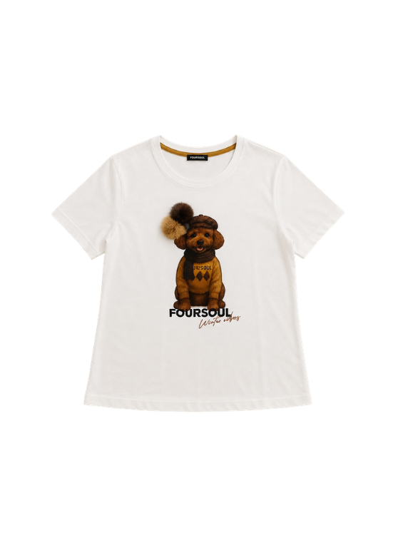 T-SHIRT URSO COM POM-POM DE PELE - FOURSOUL