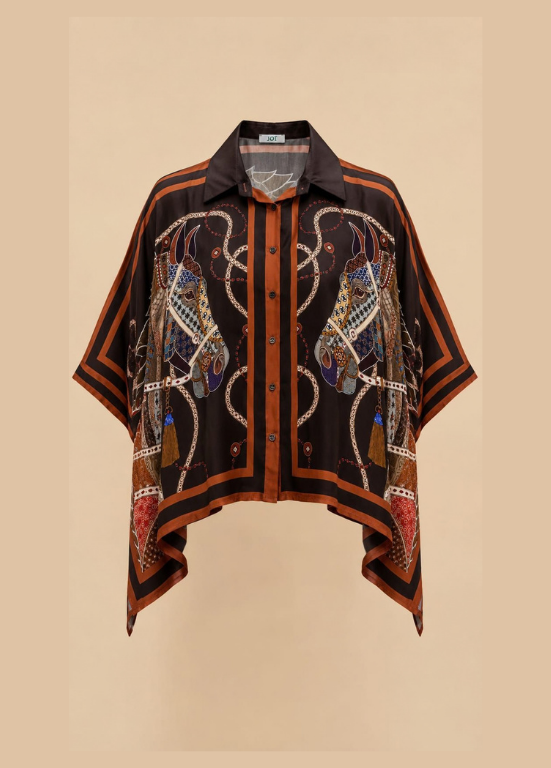 BLUSA TIPO CAPA EM VISCOSE COM CAVALOS - ALIBY