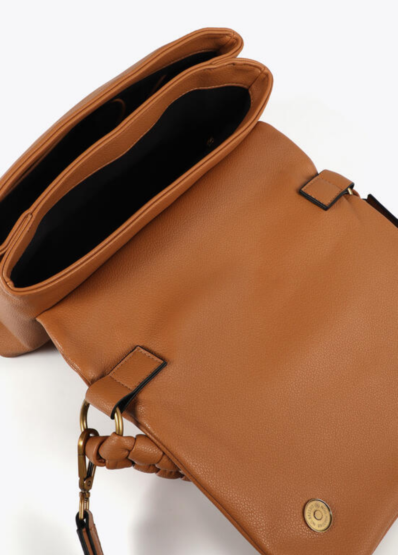 MALA CAMEL COM ALÇA ENTRAÇADA E LOGÓTIPO - LOLA CASADEMUNT