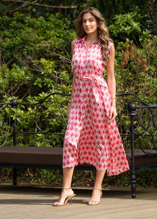 VESTIDO MIDI GEOMÉTRICO COM FRANZIDOS - FERRACHE