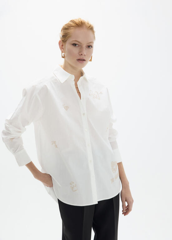 CAMISA BRANCA COM DETALHES EM STRASS DOURADO MAITE - LOLA CASADEMUNT