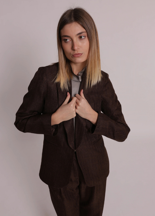 BLAZER TIPO TWEED EM ESPINHADO CASTANHO - MIMI MUA