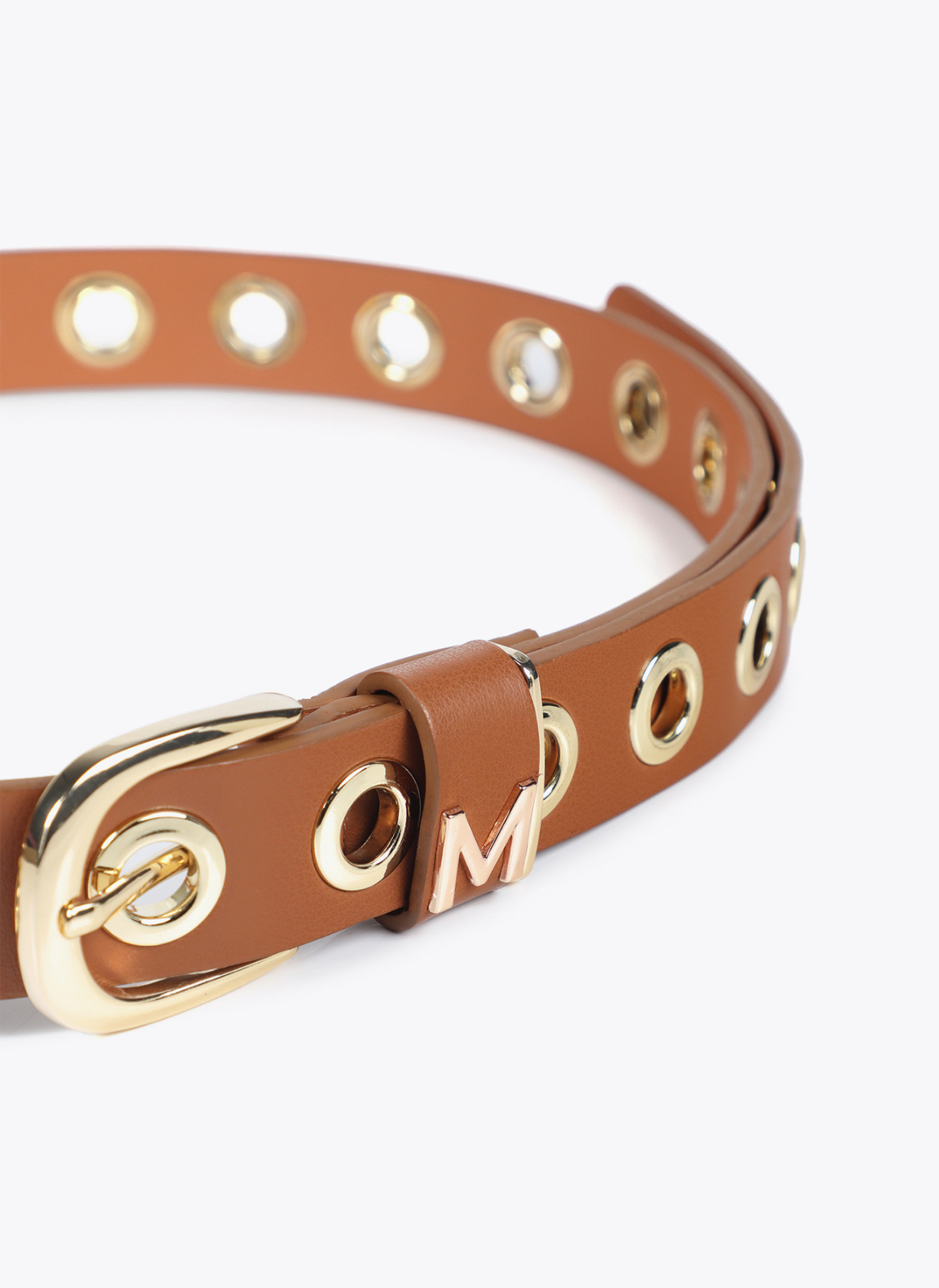 CINTO DE ECOPELE CAMEL COM ILHOSES DOURADAS - LOLA CASADEMUNT