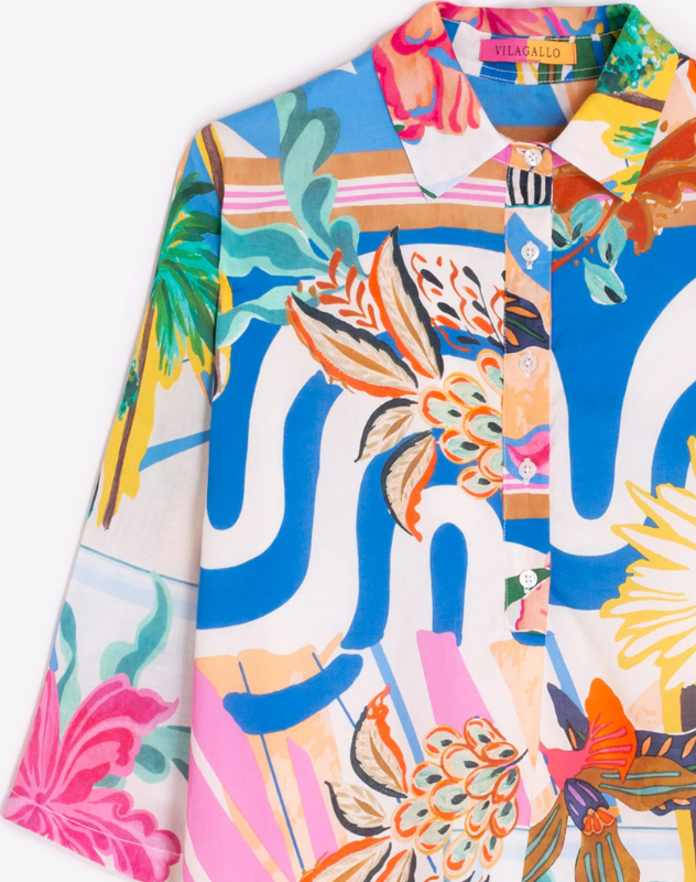 VESTIDO CORTE RETO COM ESTAMPADO DE PALMEIRAS MULTICOLOR - VILAGALLO