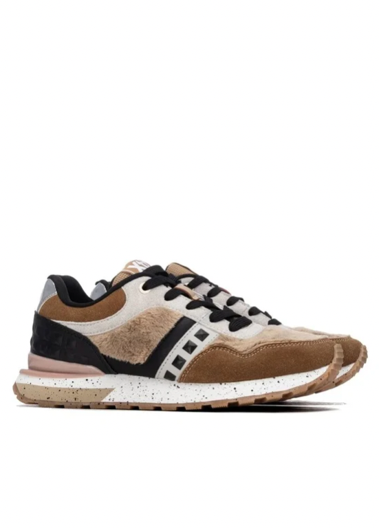 TÉNIS BEGE COM CAST/PRETO, PÊLO E TEXTURAS - XTI SHOES
